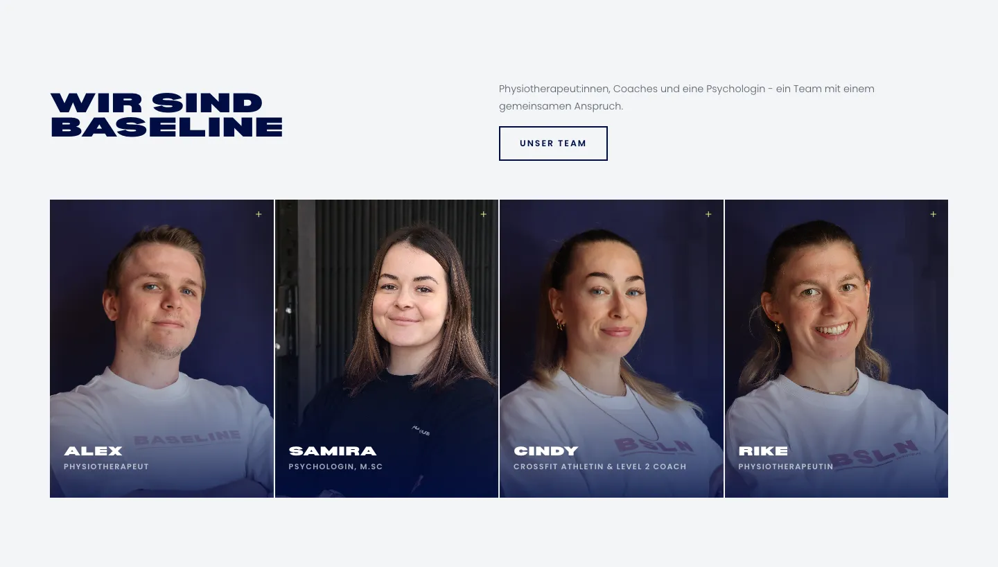 Website-Section Wir sind Baseline mit Team-Porträts