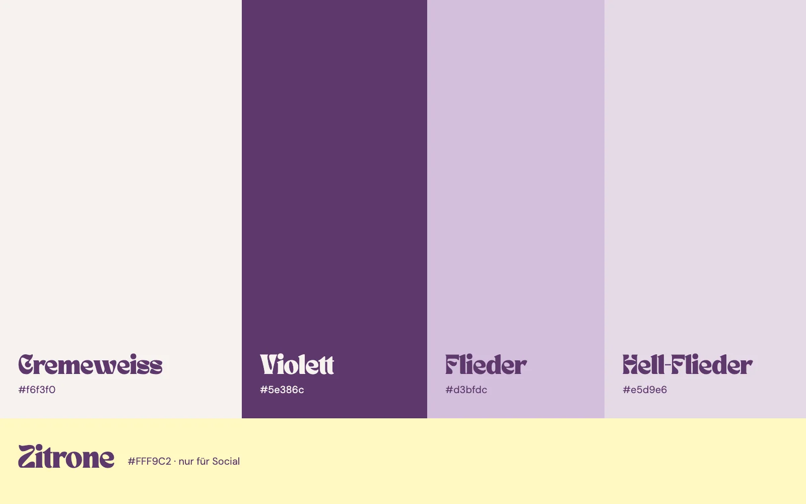 Farben: Cremeweiss, Violett, Flieder, Hell-Flieder und Zitrone für Social