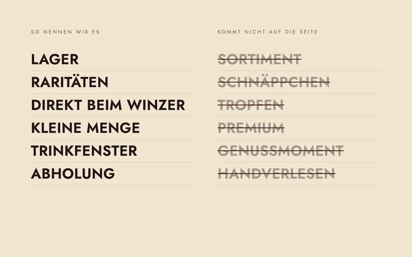 Wortliste: So nennen wir es und was nicht auf die Seite kommt